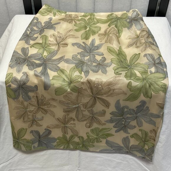 Talbots Petite Vintage Embroidered Botanical Sheer Silk Side Zip Pencil Skirt 4 - Picture 6 of 11